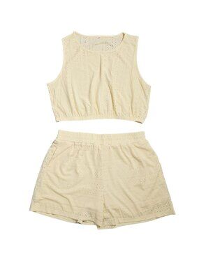 NWOT | Buttercream Yellow Geometric Eyelet 2-Piece Crop Tank & Short Set | XL
